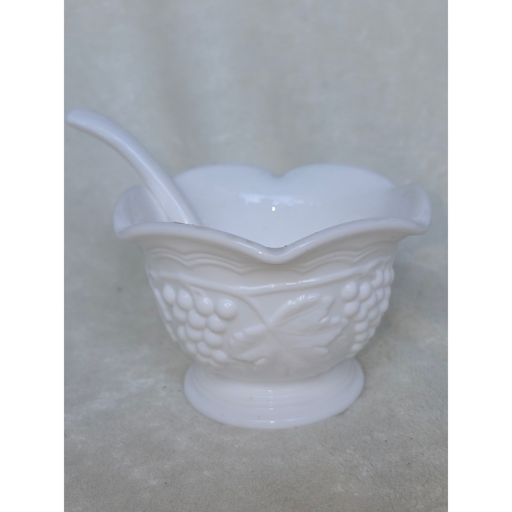 Imperial Glass vintage milk glass mayonnaise server and matching ladle